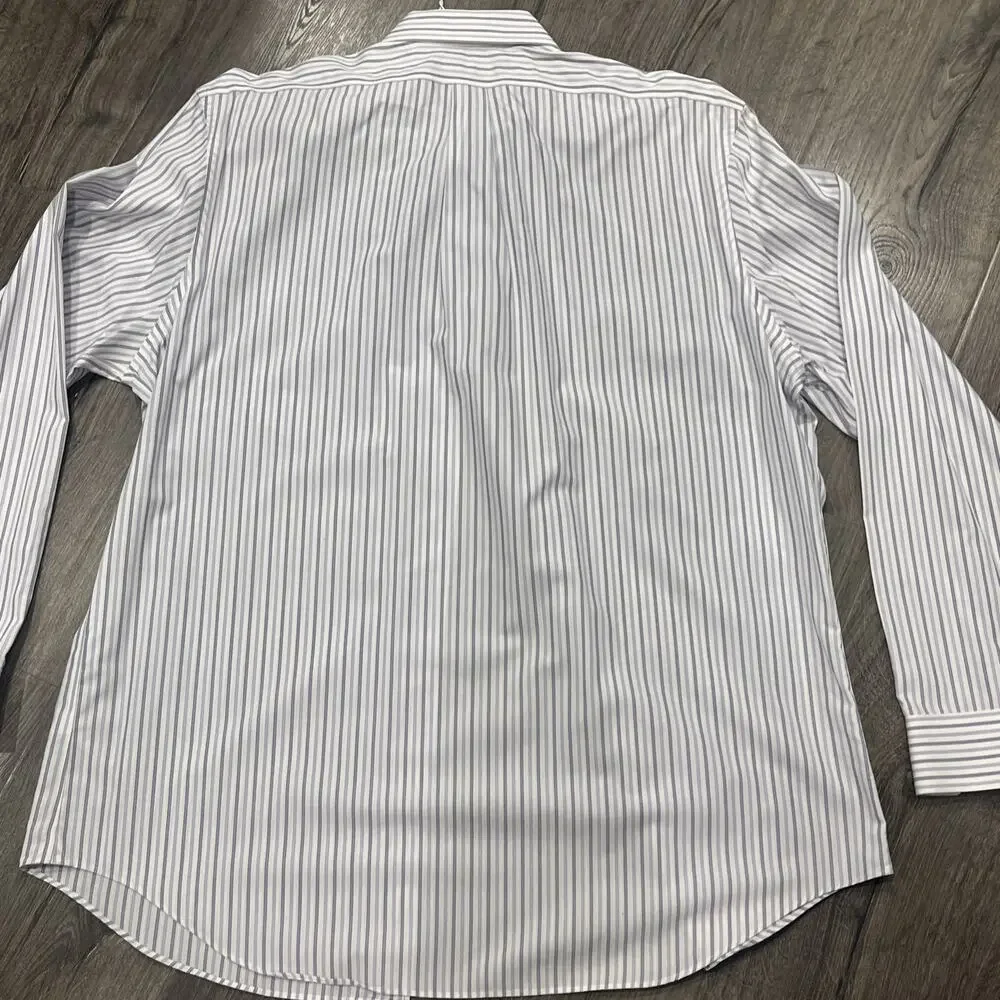 Banana Republic Mens Shirt 17-17.5 XL Button Down Striped White/Purple Collar